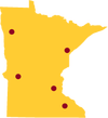 Gold Minnesota with the location of all five UMN Campuses